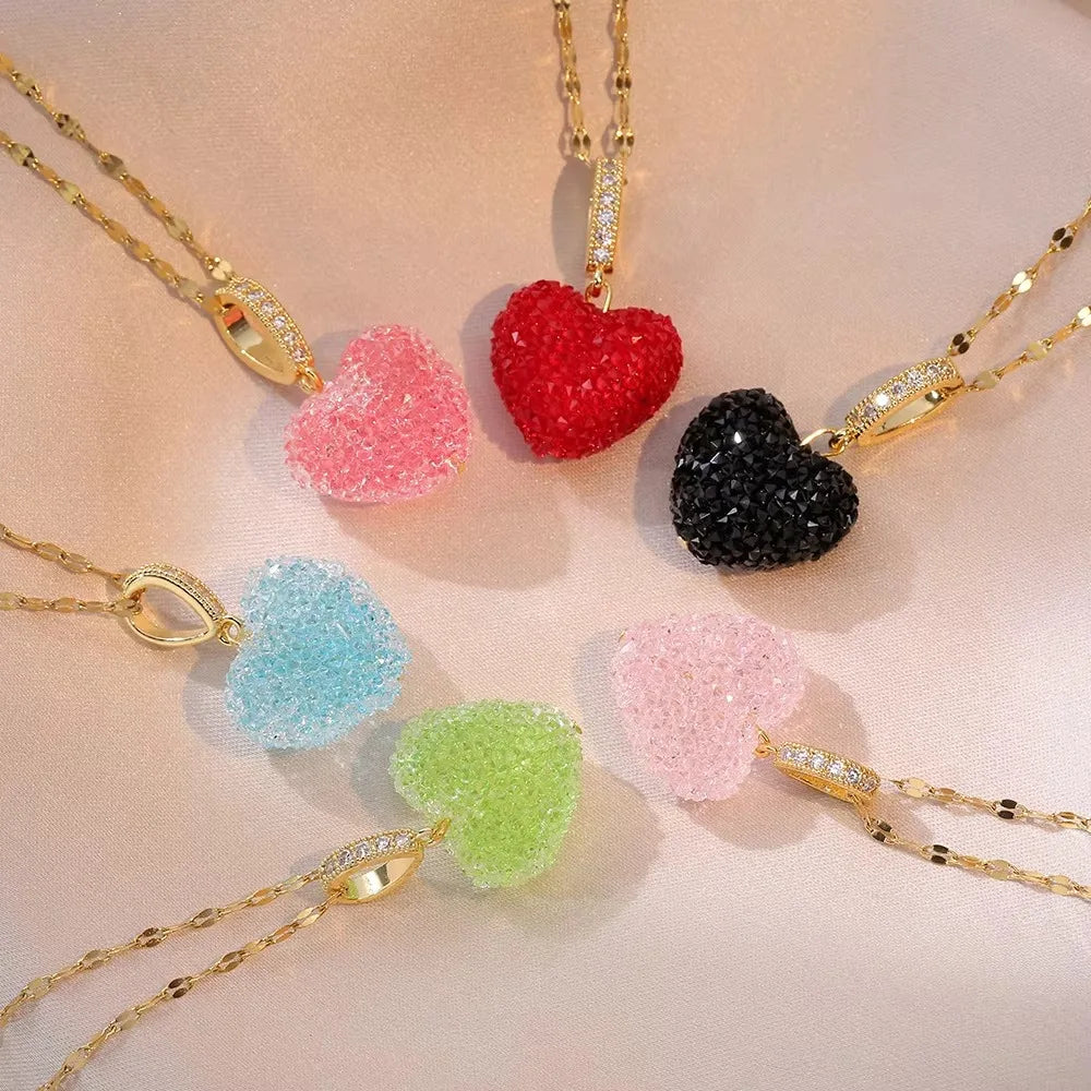 Luxury Crystal Heart Necklace – 316L Stainless Steel Gold Color Pendant for Women
