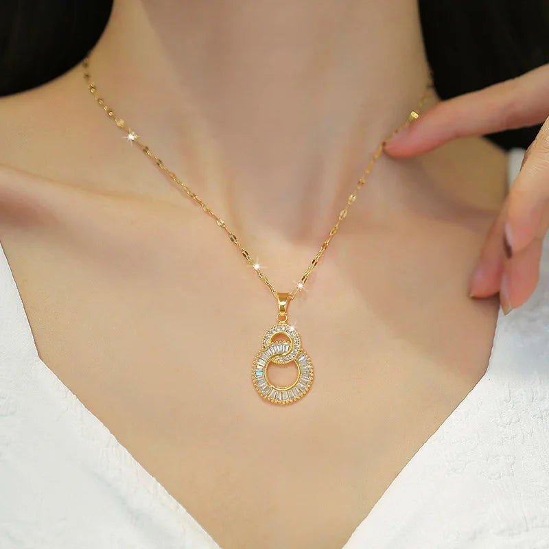 Elegant 316L Stainless Steel Gold Circle Necklace – Minimalist Luxury Jewelry for Women