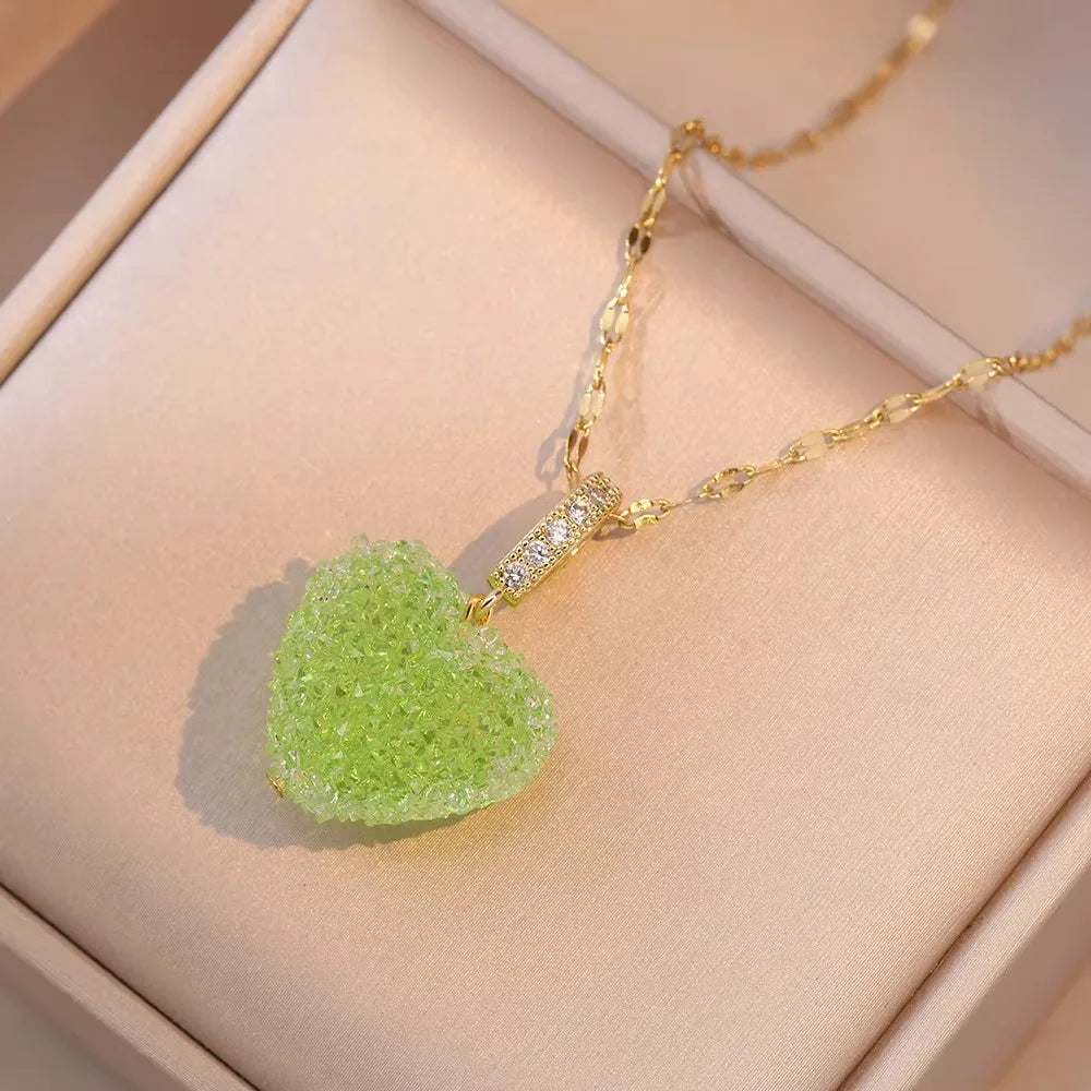 Luxury Crystal Heart Necklace – 316L Stainless Steel Gold Color Pendant for Women