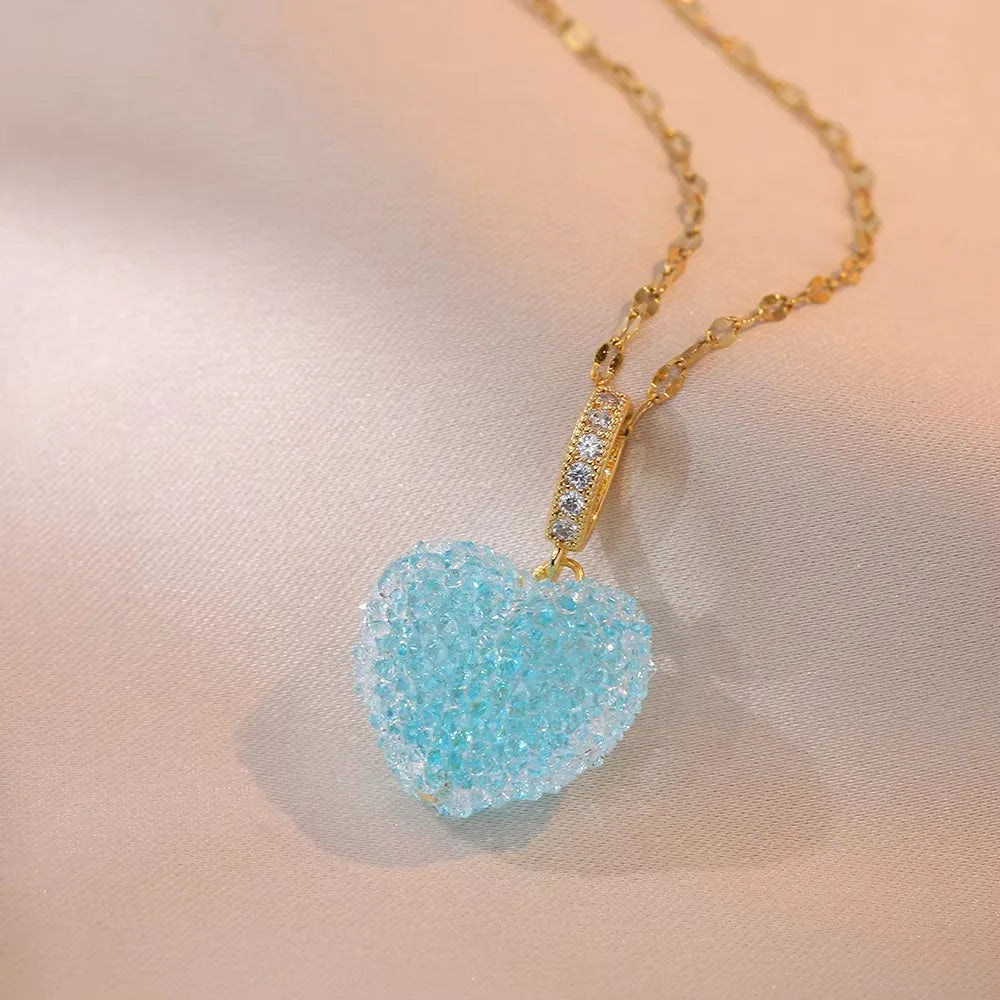 Luxury Crystal Heart Necklace – 316L Stainless Steel Gold Color Pendant for Women