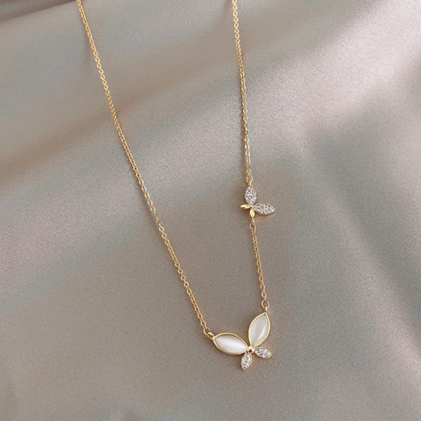 Elegant Butterfly Necklace – 316L Stainless Steel Gold Clavicle Chain for Women