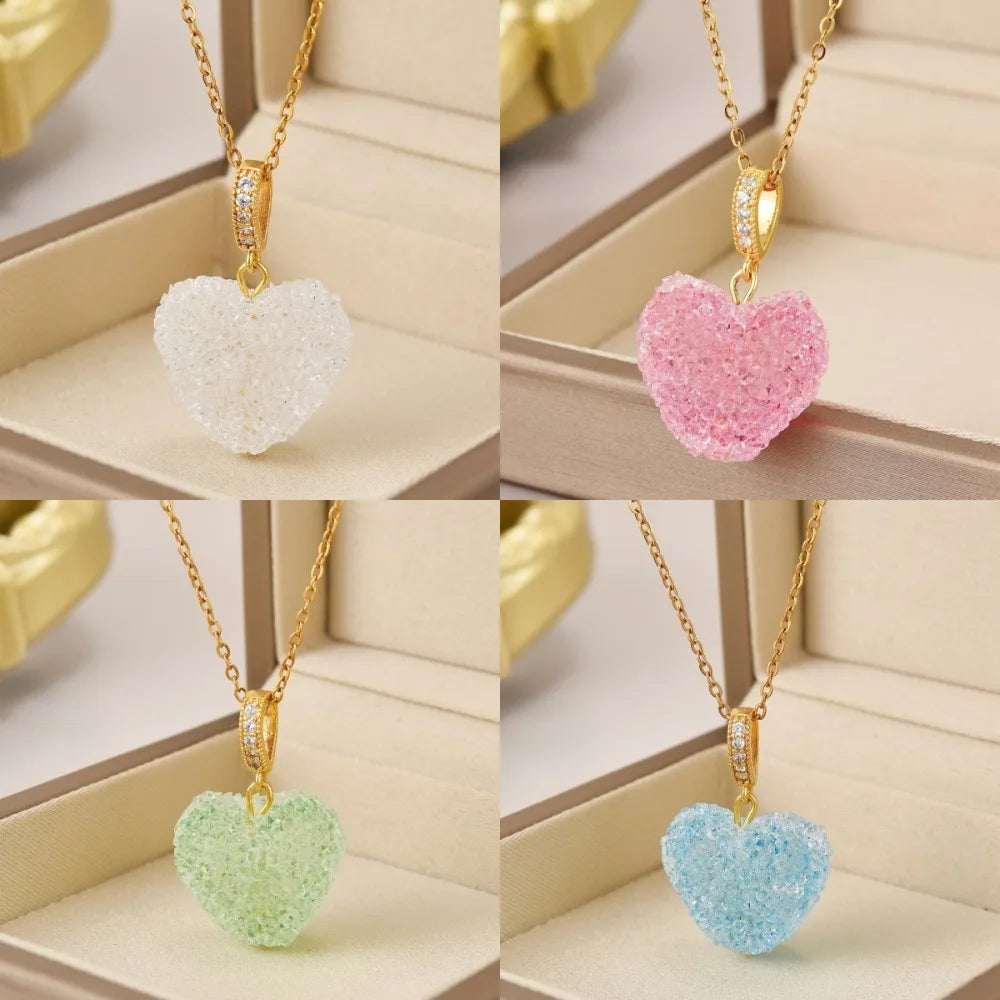 Luxury Crystal Heart Necklace – 316L Stainless Steel Gold Color Pendant for Women